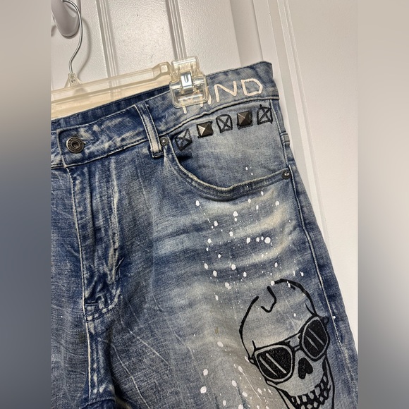 Smoke Rise Denim Distressed Paint Splatter Rip & Repair 36/32 - Picture 4 of 9